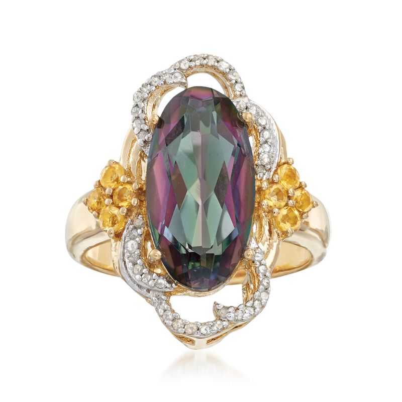 3.90 Carat Multicolored Quartz Ring with Citrines and Diamonds in 18kt Gold Over Sterling image number 0