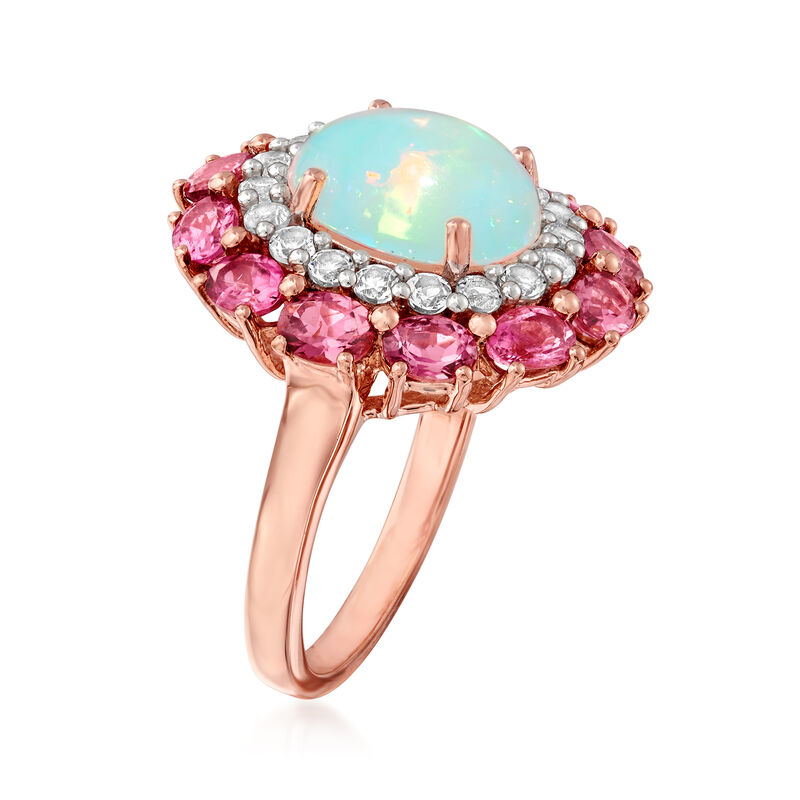 Ethiopian Opal, 1.50 ct. t.w. Pink Tourmaline and .60 ct. t.w. White Topaz Ring in 18kt Rose Gold Over Sterling image number 2