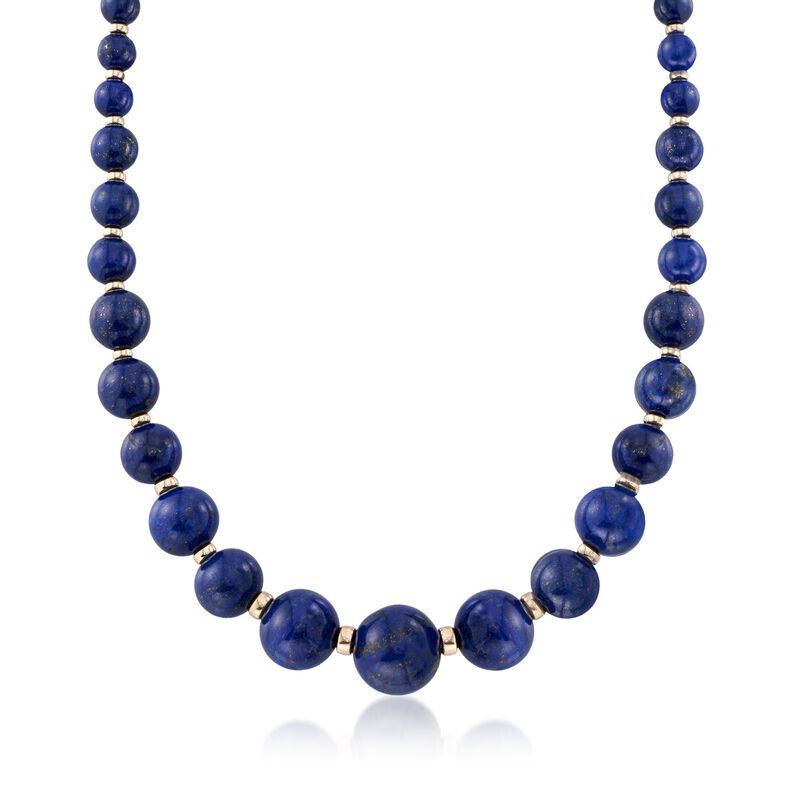 6-18mm Blue Lapis Bead Graduated Necklace with 14kt Yellow Gold image number 0