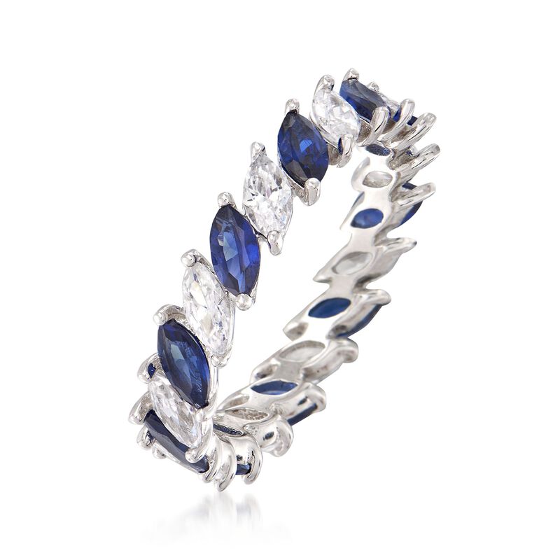 Simulated Sapphire and 1.40 ct. t.w. CZ Eternity Band in Sterling Silver image number 2