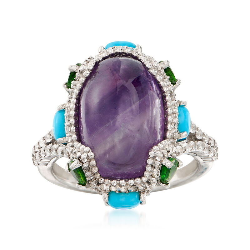 6.00 Carat Oval Amethyst and 2.30 ct. t.w. Mixed Gemstone Ring in Sterling Silver image number 0