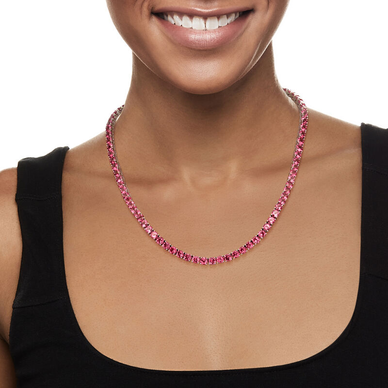 50.00 ct. t.w. Pink Topaz Tennis Necklace in Sterling Silver image number 1