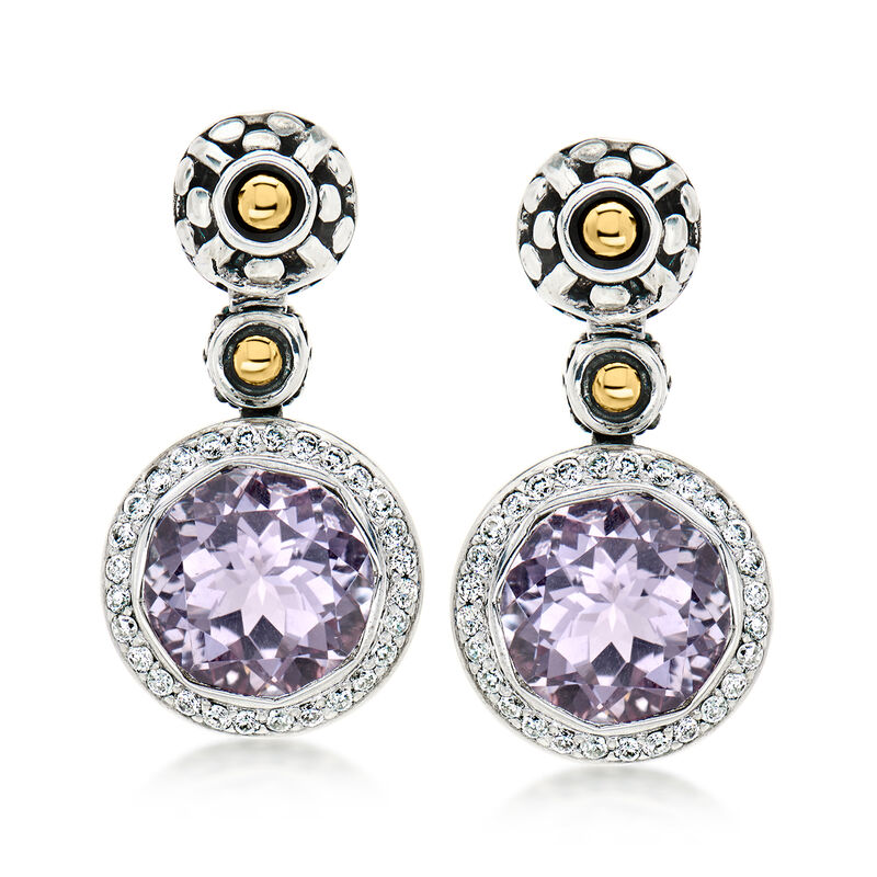 C. 1990 Vintage John Hardy 6.50 ct. t.w. Amethyst Drop Earrings with .85 ct. t.w. Diamonds in Sterling Silver and 18kt Yellow Gold image number 0