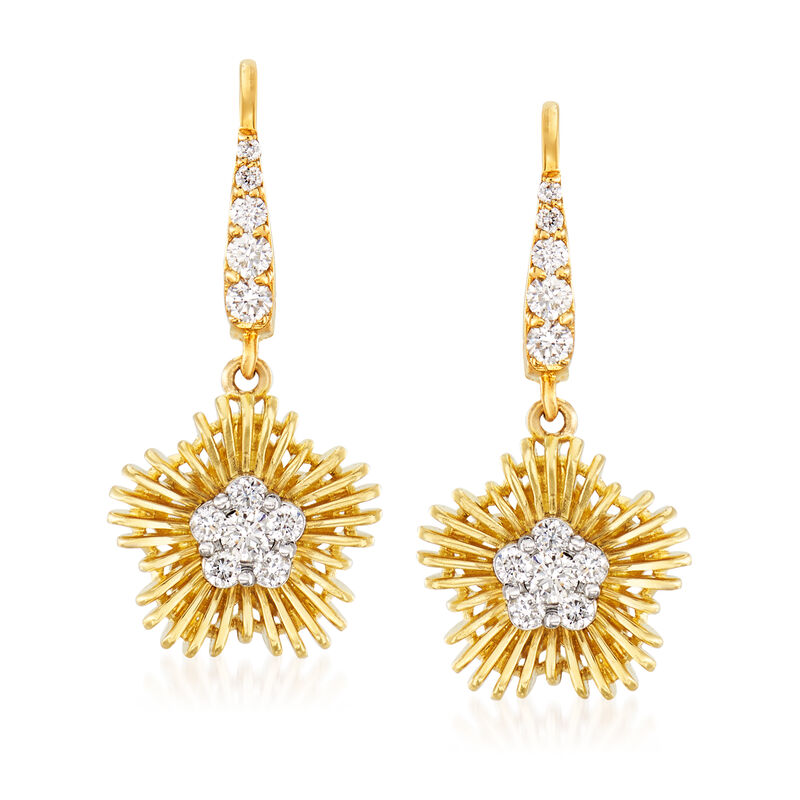 Simon G. .44 ct. t.w. Diamond Flower Drop Earrings in 18kt Yellow Gold image number 0