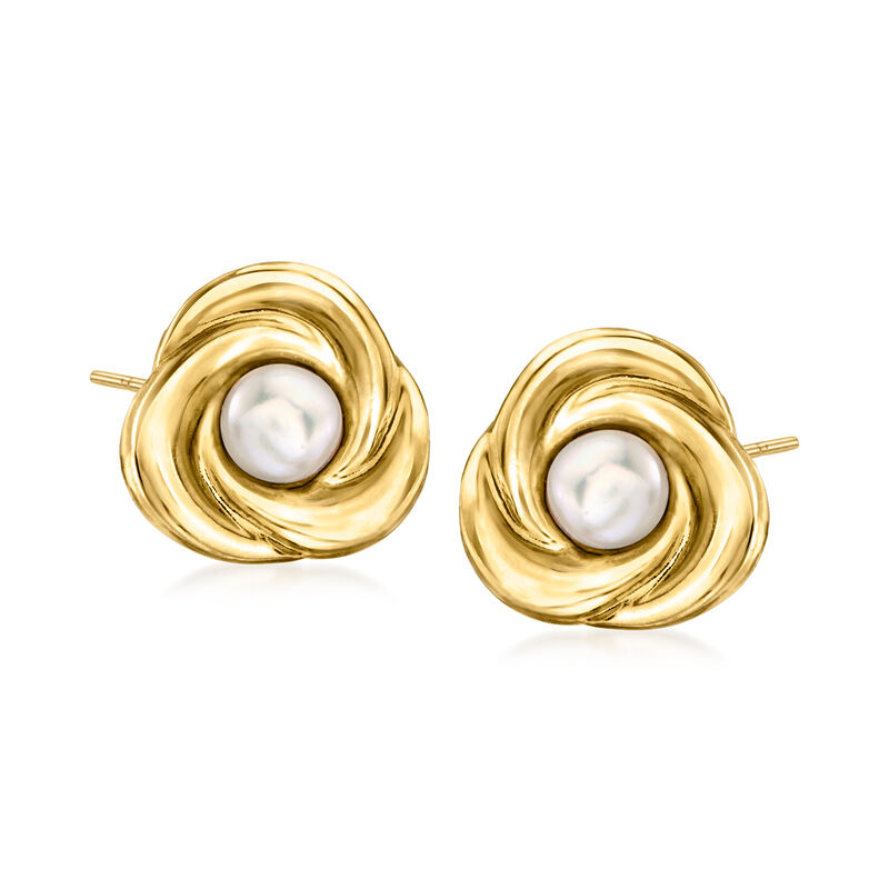 3.5-4mm Cultured Button Pearl Earrings in 14kt Yellow Gold image number 0