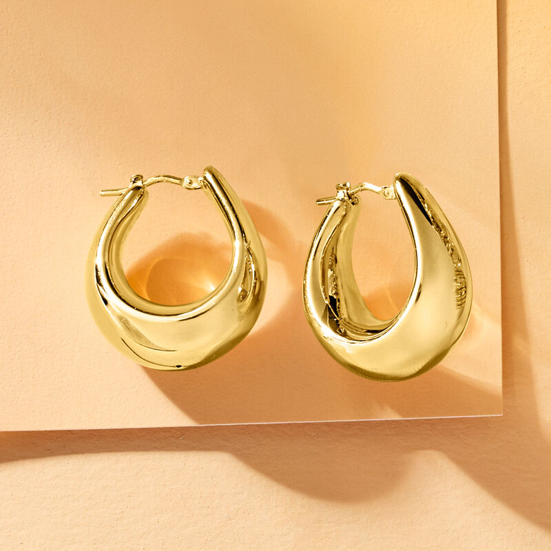 Italian 18kt Gold Over Sterling Wide Hoop Earrings. 1 1/8" image number 1