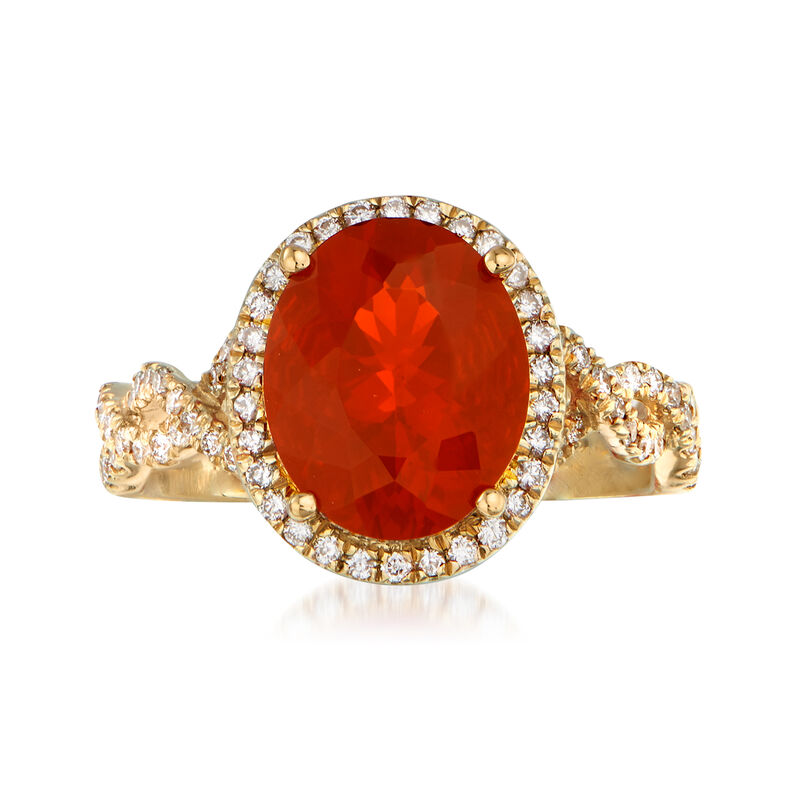Fire Opal and .36 ct. t.w. Diamond Ring in 14kt Yellow Gold image number 0