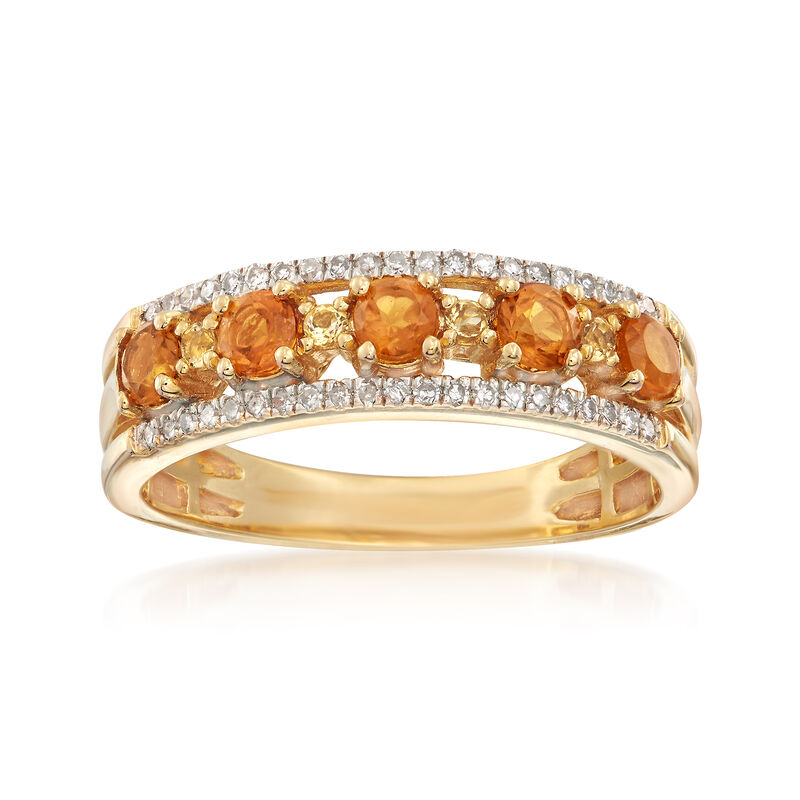 .45 ct. t.w. Multicolored Citrine and .13 ct. t.w. Diamond Ring in 18kt Yellow Gold Over Sterling image number 0