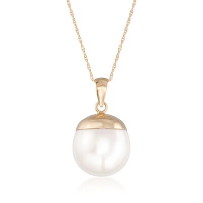 12-13mm Cultured Oval Pearl Pendant Necklace in 14kt Yellow Gold
