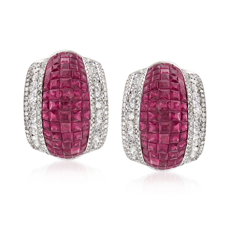 4.70 ct. t.w. Ruby and 1.57 ct. t.w. Diamond Earrings in 18kt White Gold image number 0