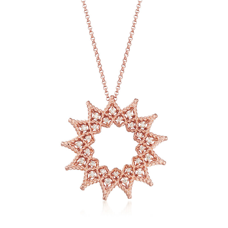 Roberto Coin &quot;Roman Barocco&quot; .22 ct. t.w. Diamond Open Sun Necklace in 18kt Rose Gold. 16&quot; image number 1