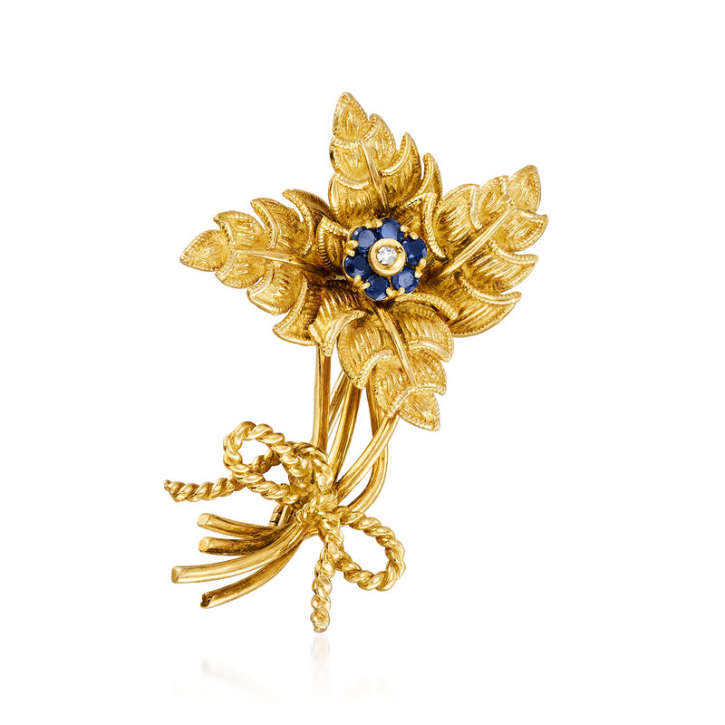 C. 1970 Vintage Tiffany Jewelry .25 ct. t.w. Sapphire and Diamond-Accented Flower Pin in 18kt Yellow Gold image number 0