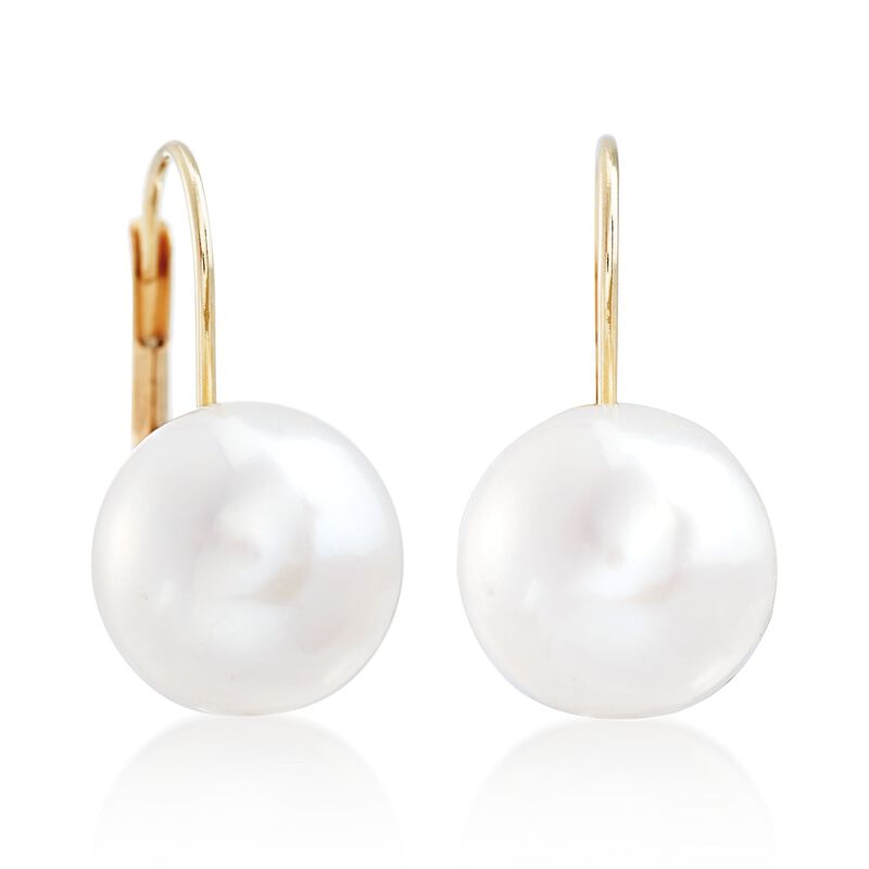 10-11mm Cultured Button Pearl Drop Earrings in 14kt Yellow Gold image number 3