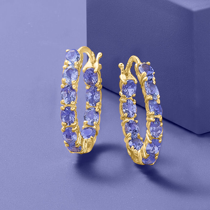 3.70 ct. t.w. Tanzanite Inside-Outside Hoop Earrings in 18kt Gold Over Sterling. 7/8&quot; image number 2