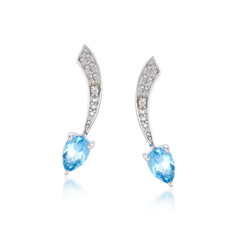 .70 ct. t.w. Blue Topaz and .10 ct. t.w. Diamond Star Front-Back Earrings in Sterling Silver.  image number 3