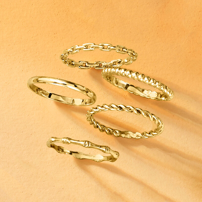 18kt Gold Over Sterling Jewelry Set: Five Stackable Rings. Size 5 image number 5