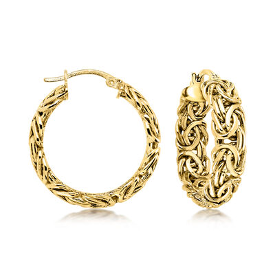 14kt Yellow Gold-Plated Byzantine Hoop Earrings