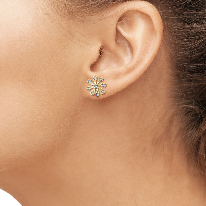 Diamond Illusion Flower Earrings in 18kt Yellow Gold Over Sterling Silver. Pst image number 1