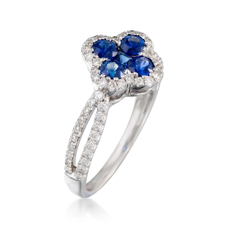 Gregg Ruth .77 ct. t.w. Sapphire and .35 ct. t.w. Diamond Clover Ring in 18kt White Gold image number 2