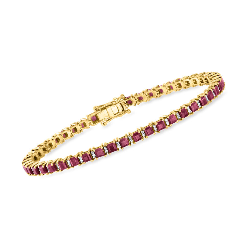 9.50 ct. t.w. Ruby Tennis Bracelet with .50 ct. t.w. Diamonds in 18kt Gold Over Sterling image number 0