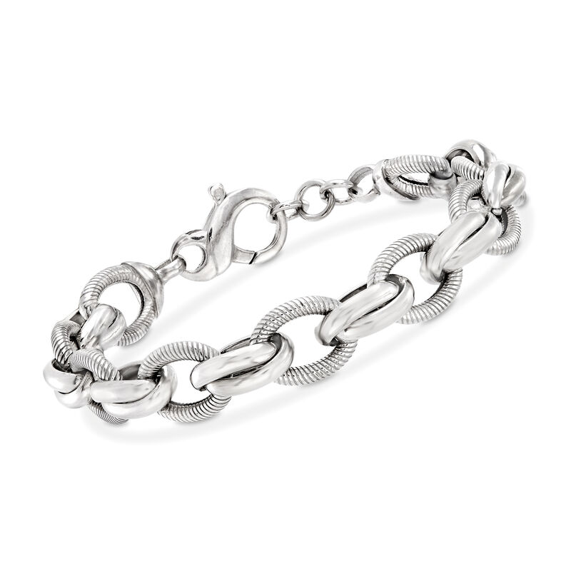 Italian Sterling Silver Textured and Polished Multi-Link Bracelet image number 2