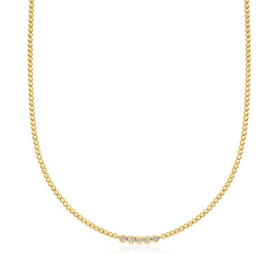 .25 ct. t.w. Bezel-Set Lab-Grown Diamond and 18kt Gold Over Sterling Beaded Necklace