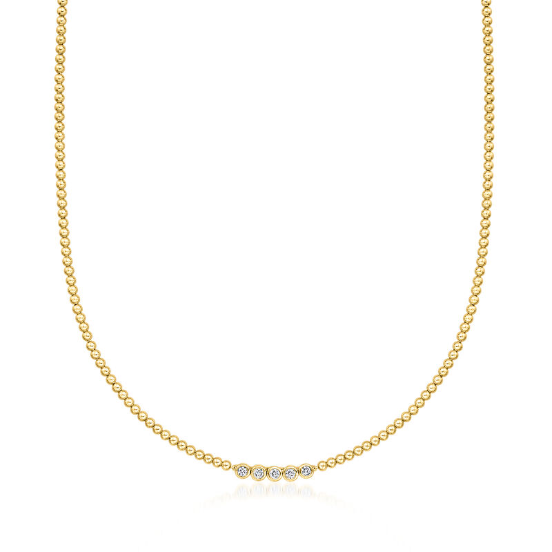 .25 ct. t.w. Bezel-Set Lab-Grown Diamond and 18kt Gold Over Sterling Beaded Necklace. 18" image number 1
