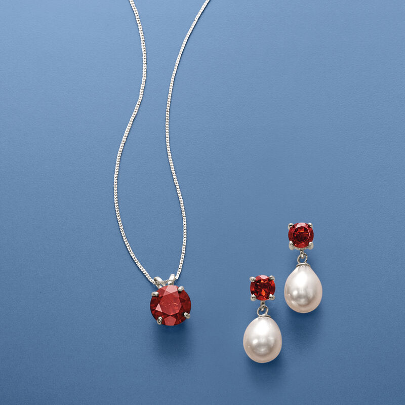 7-7.5mm Cultured Pearl and 2.70 ct. t.w. Garnet Jewelry Set: Earrings and Necklace in Sterling Silver. 18&quot; image number 5