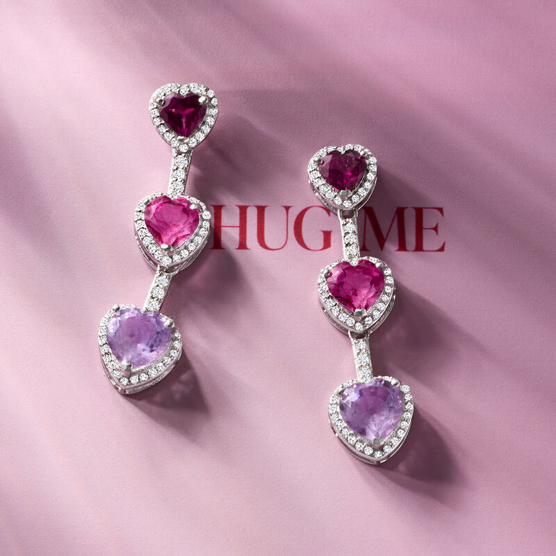 9.20 ct. t.w. Multi-Gemstone Heart Drop Earrings in Sterling Silver  image number 2