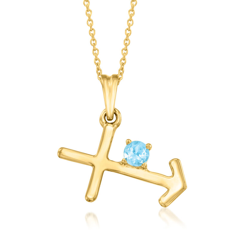 Sagittarius/Swiss Blue Topaz - Gemstone Zodiac Pendant Necklace in 18kt Gold Over Sterling. 18" image number 0