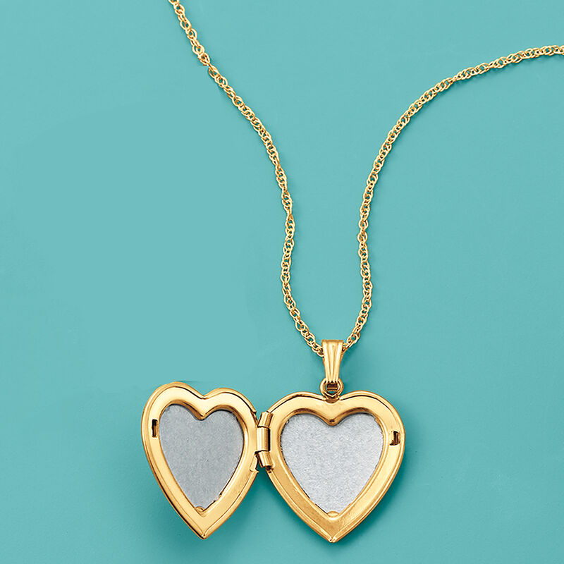 14kt Yellow Gold Heart Locket Necklace with Diamond Accent image number 5