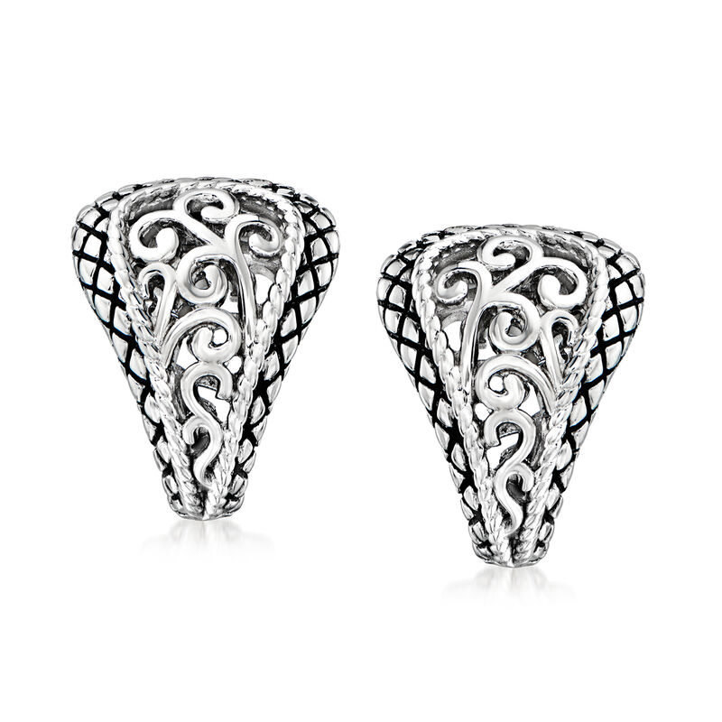 Andrea Candela &quot;Pasion De Plata&quot; Sterling Silver Filigree C-Hoop Earrings with Black Enamel image number 0