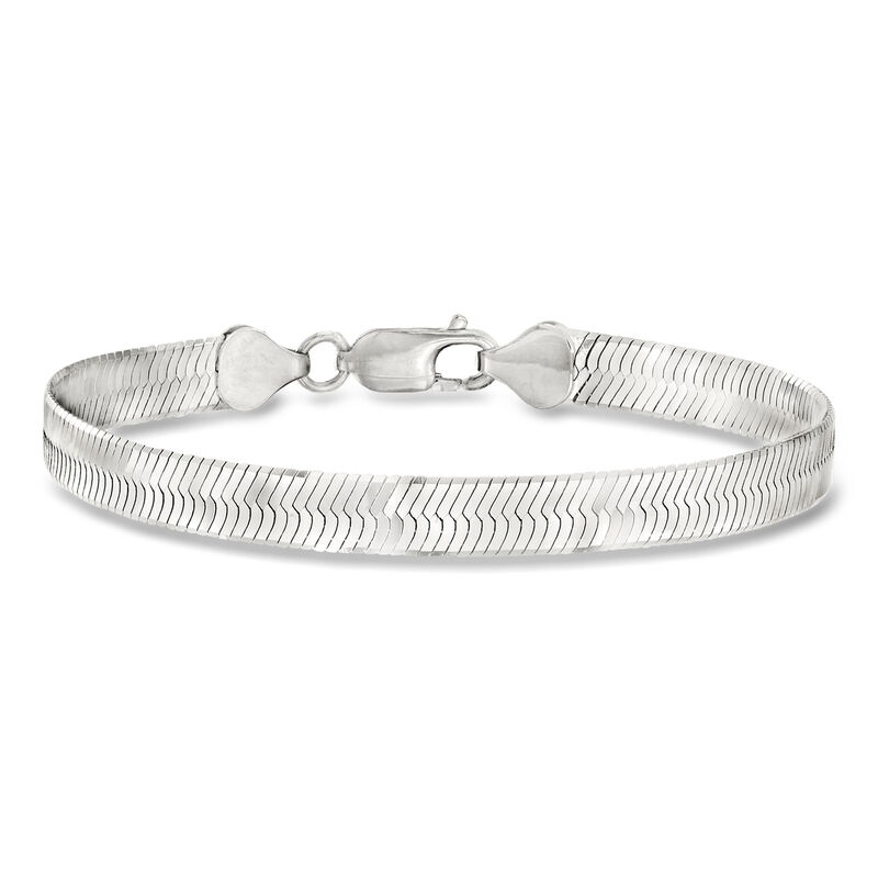 Italian 6mm Sterling Silver Herringbone Bracelet image number 0