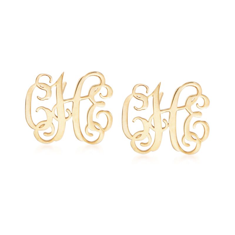 14kt Yellow Gold Personalized Monogram Earrings image number 0
