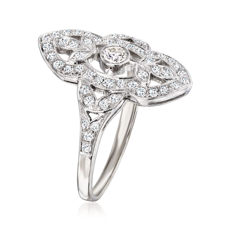 C. 2020 Vintage .64 ct. t.w. Diamond Openwork Ring in 18kt White Gold. Size 7 image number 2