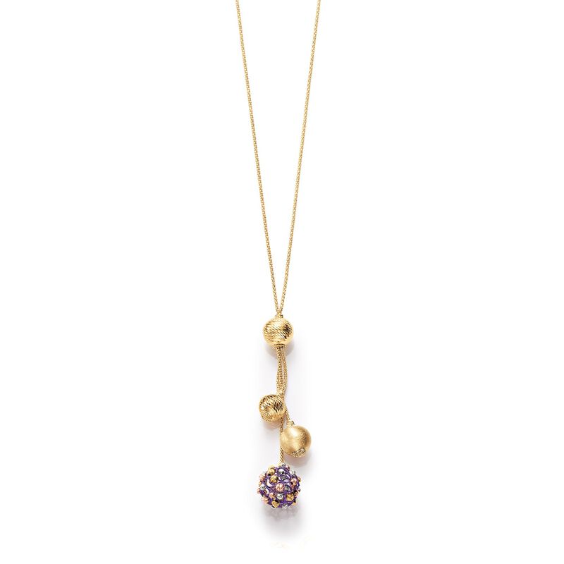 Italian 14kt Yellow Gold Lariat Necklace with Textured and Purple Beads. 18&quot; image number 1