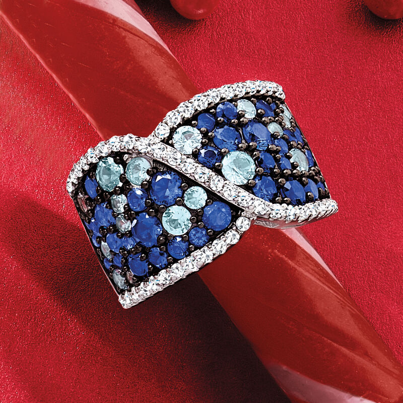 1.37 ct. t.w. Simulated Sapphire and .20 ct. t.w. CZ Ring in Sterling Silver image number 3