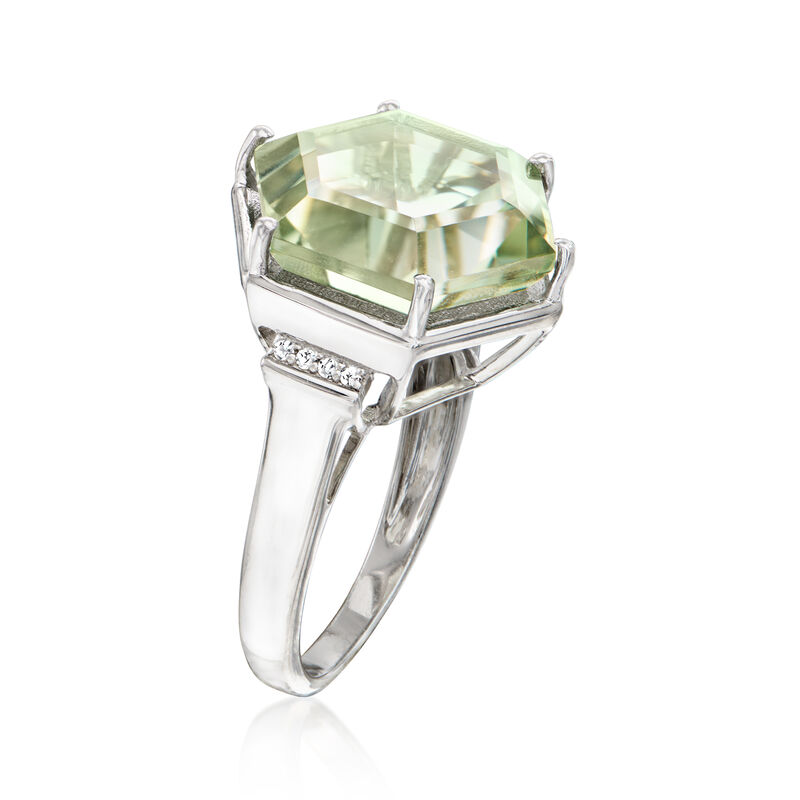11.00 Carat Prasiolite and .10 ct. t.w. White Zircon Ring in Sterling Silver. Size 7 image number 2