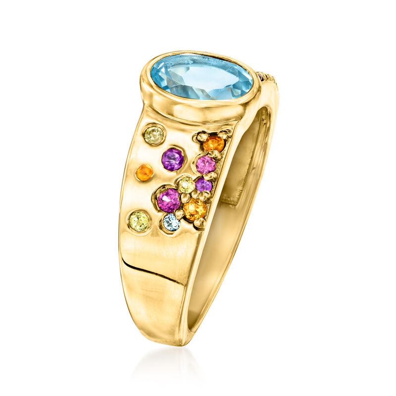 1.40 Carat Sky Blue Topaz and .72 ct. t.w. Multi-Gemstone Ring in 18kt Gold Over Sterling image number 2