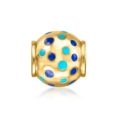 Tonal Blue Enamel Dotted Bead Charm in 18kt Gold Over Sterling