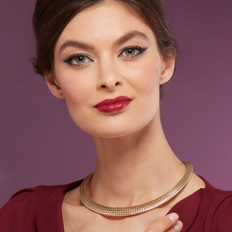 Italian 18kt Yellow Gold Graduated Mesh Omega Necklace image number 5