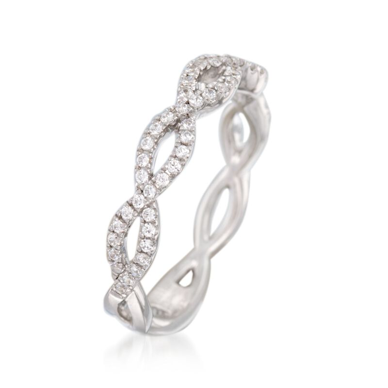 Simon G. .33 ct. t.w. Diamond Twisted Wedding Ring in 18kt White Gold image number 2