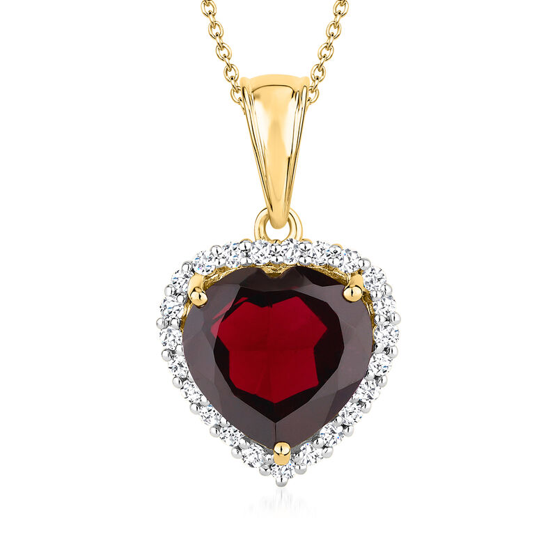 5.00 Carat Garnet Heart Pendant Necklace with .50 ct. t.w. White Topaz in 18kt Gold Over Sterling. 18&quot; image number 0