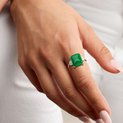 Jade Ring with Diamonds in 10kt Yellow Gold