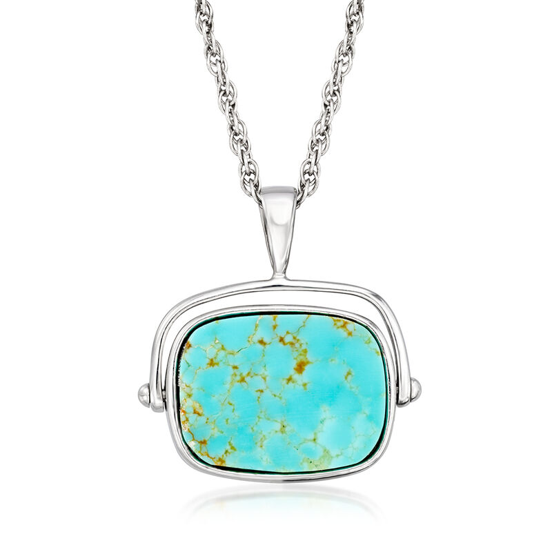 Onyx and Turquoise Reversible Pendant Necklace in Sterling Silver. 18&quot; image number 1