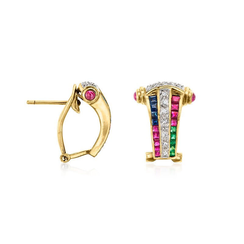 C. 1980 Vintage 1.90 ct. t.w. Multi-Gemstone and .18 ct. t.w. Diamond Earrings in 14kt Yellow Gold  image number 2