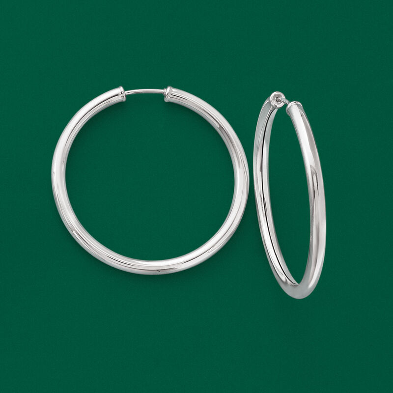 3mm Sterling Silver Endless Hoop Earrings. 1 1/2&quot; image number 2