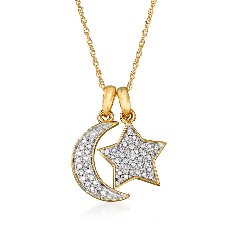 .10 ct. t.w. Pave Diamond Star and Moon Charm Necklace in 14kt Yellow Gold image number 0