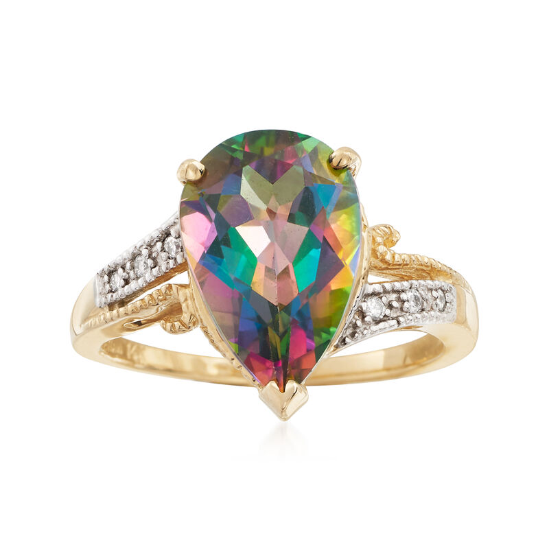5.25 Carat Mystic Topaz Ring with Diamond Accents in 14kt Yellow Gold. Size 6 image number 0