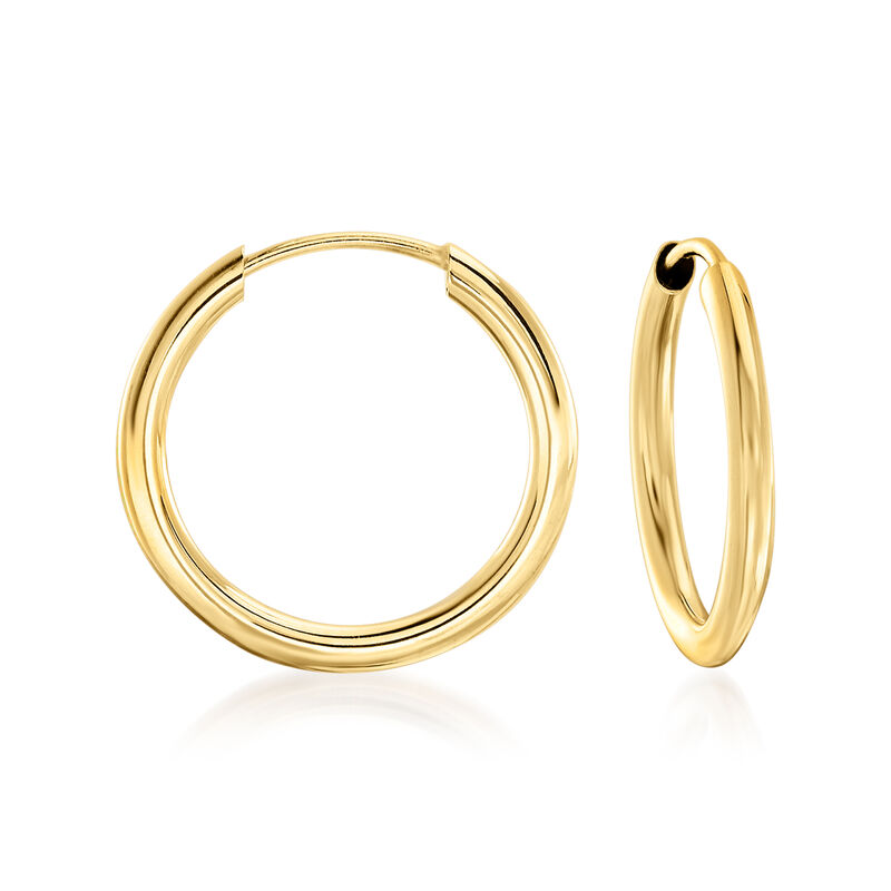 Italian 14kt Yellow Gold Endless Hoop Earrings with Removable Heart Charms. 7/8&quot;  image number 3